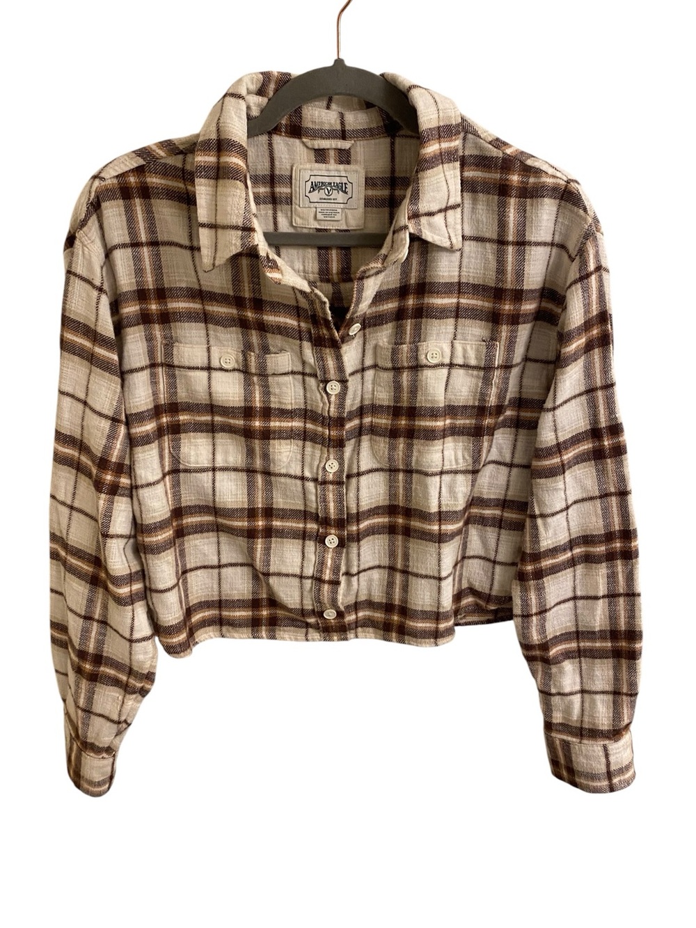PERFECT FLANNEL CROPPED SHIRT PLAID COZY SOFT FALL TOP Y2K GRUNGE 90’s AEO XS